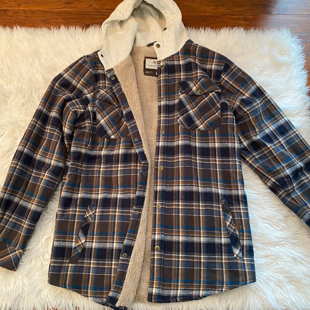 Legendary Whitetails Men's Camp Night Berber Lined Hooded Flannel Shirt Jacket